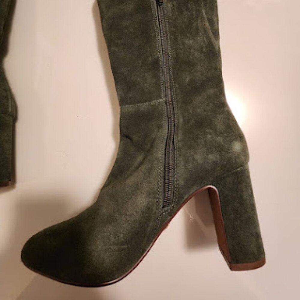 Nanette Lepore Green Suede Embroidered Heeled Boots - Picture 3 of 10